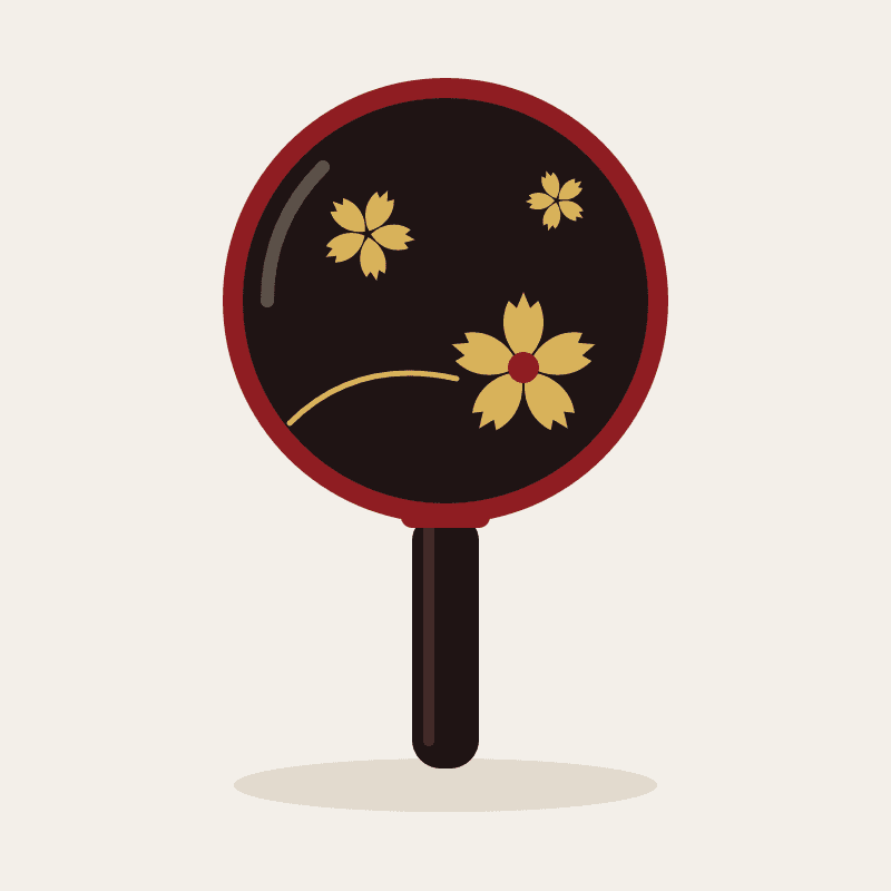桜蒔絵の漆塗り手鏡